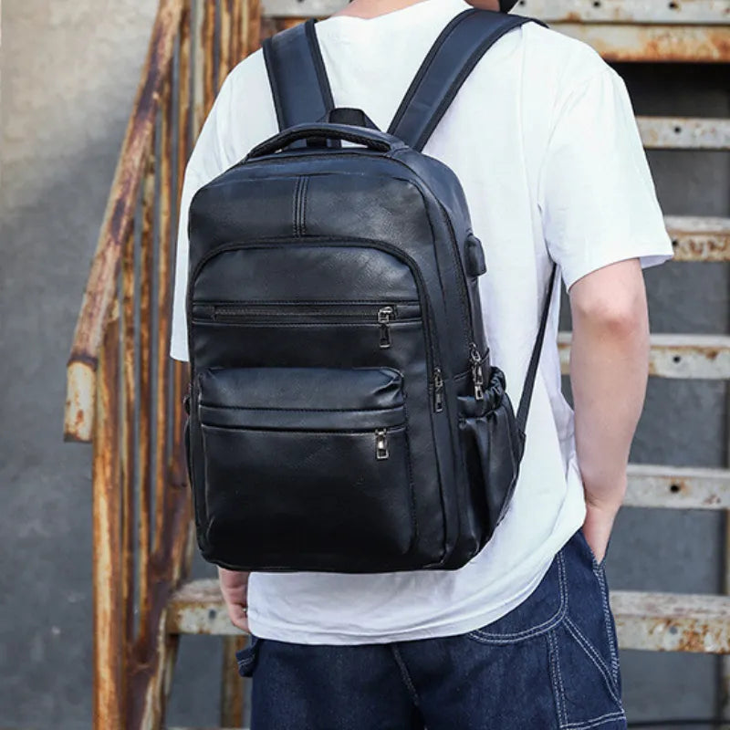 Sac à dos homme business – Similicuir imperméable, port USB, compartiment 15,6"