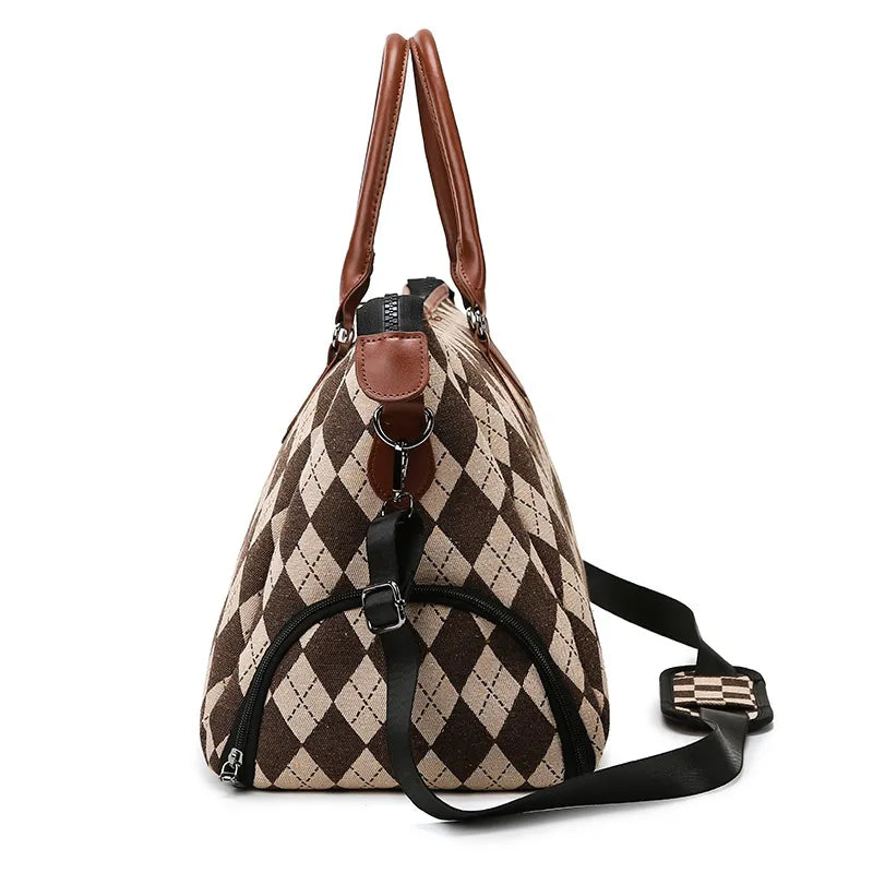 Sac de voyage femme – Motif damier & compartiment séparé pour vêtements mouillés