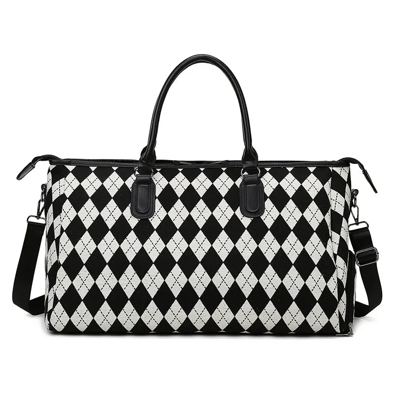 Sac de voyage femme – Motif damier & compartiment séparé pour vêtements mouillés