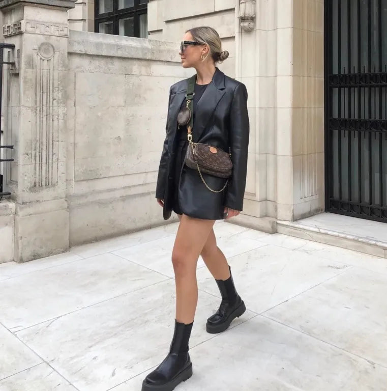 Veste blazer femme en similicuir – Élégante et structurée