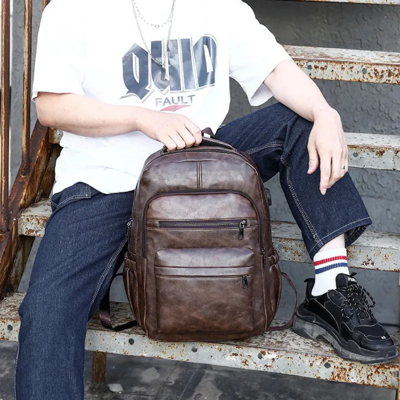 Sac à dos homme business – Similicuir imperméable, port USB, compartiment 15,6"