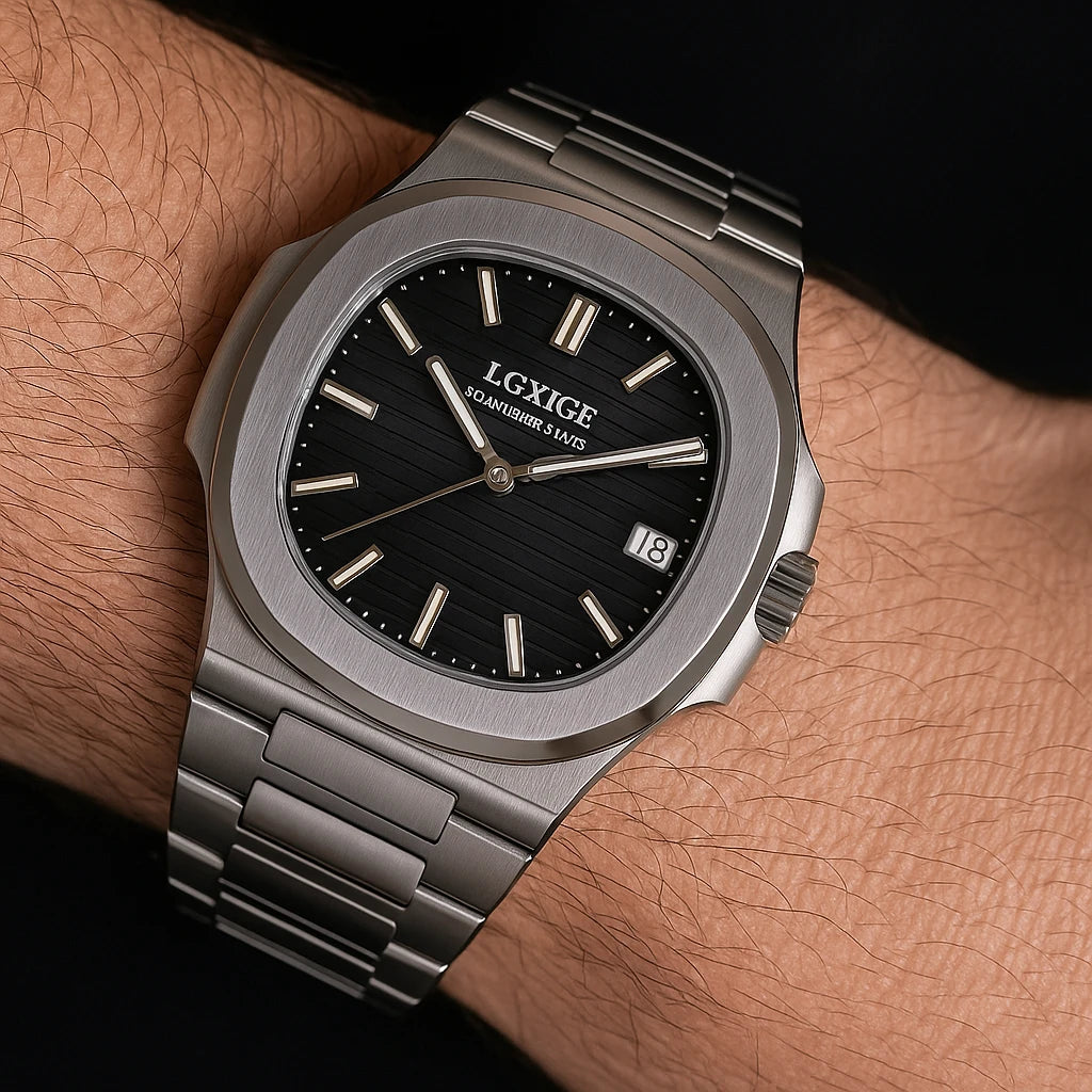 Montre élégante pour homme – Acier inoxydable & cadran noir